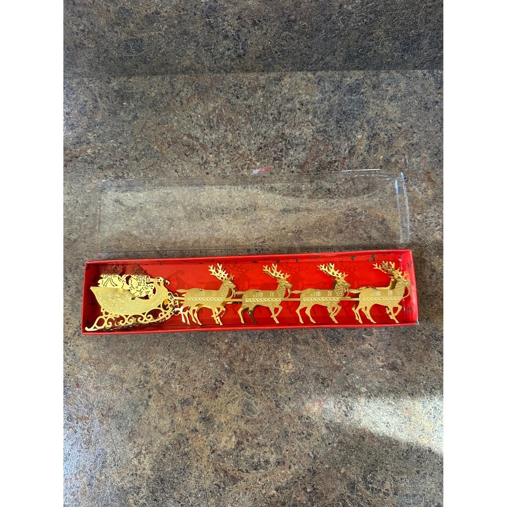 Vintage Christmas Around the World Brass Santa Sleigh Reindeer Display 54-592